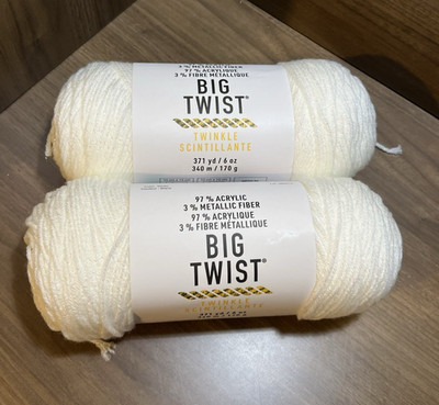 Big Twist TWINKLE Yarn WHITE Acrylic/Metallic 6oz/ 371yds. Set of 2