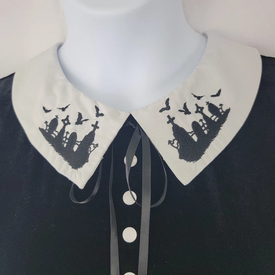 HELL BUNNY Womens Dress Graveyard Cemetery Wednesday Velvet Black Goth Sz 2XL - Image 2 of 4