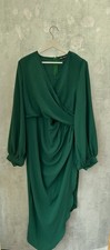 Girl in Mind Women's Dress Size UK 14 Forest Green Wrap Balloon Sleeve Elsa