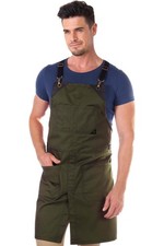 Under NY Sky Cross-Back Chef Apron Green Twill Leather Support Split-Leg