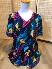 Scrubs Scrub Top Cartoon Disney Simba Lion King Hawaiian Jungle Theme XL H878 