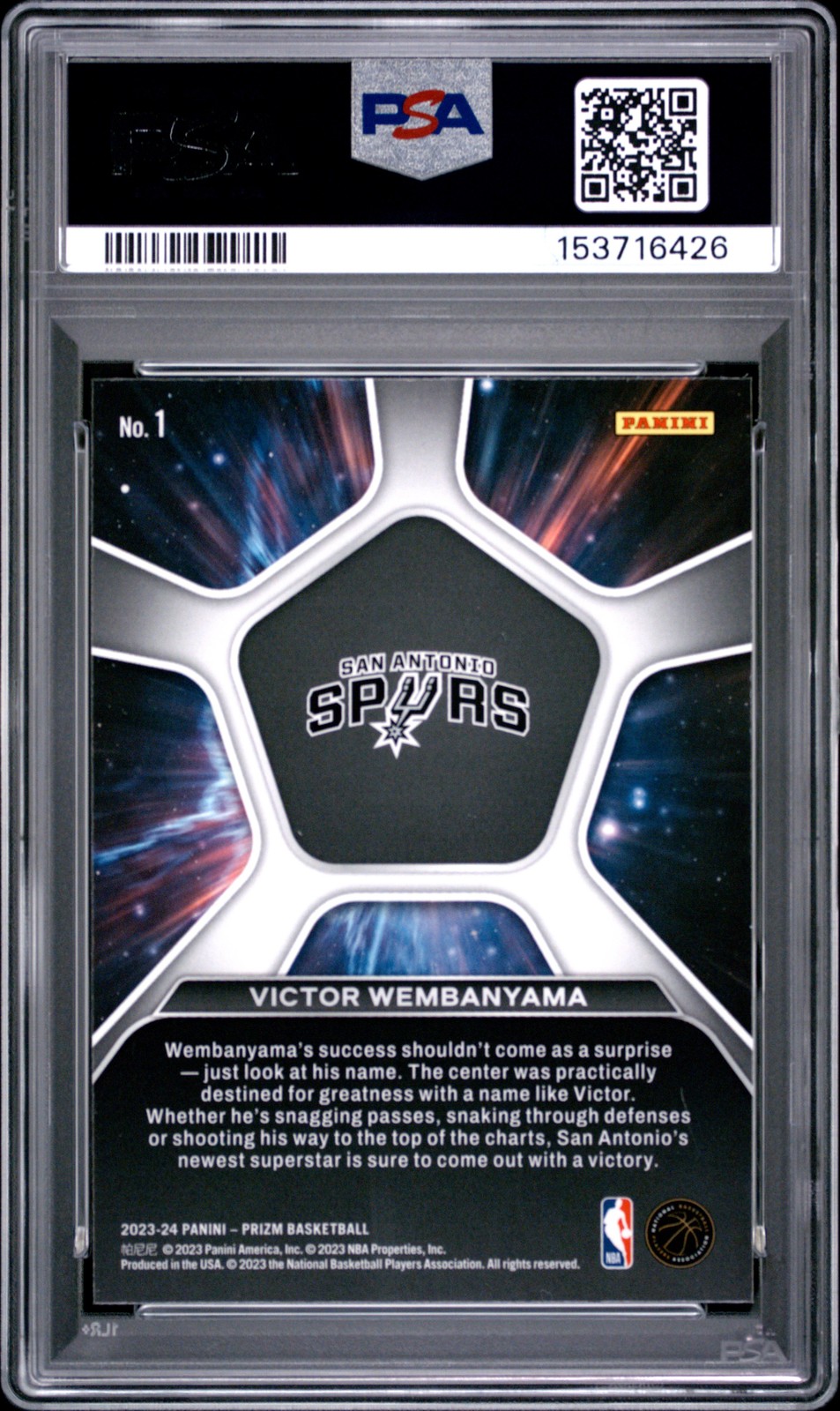 2023 PANINI PRIZM DEEP SPACE #1 VICTOR WEMBANYAMA ROOKIE RC PSA 9 view 2