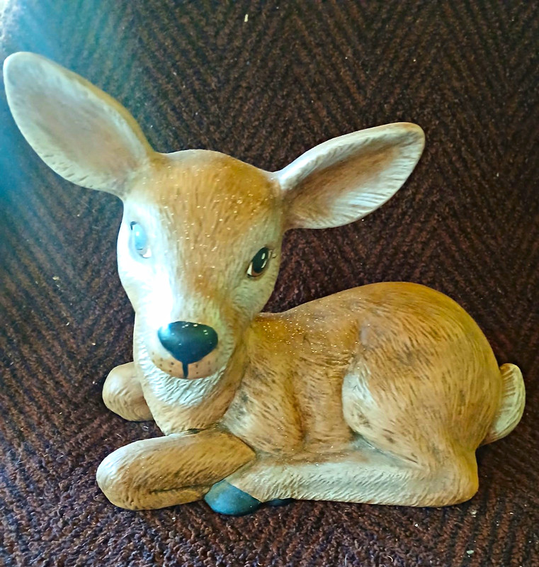 Deer Fawn Figurine - Lying Down Deer Animal Figure, Brown/Tan Ceramic