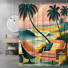 Tropical Beach Palm Trees Shower Curtain Sunset Ocean Scene