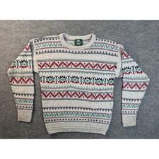 Vintage Jantzen Mens Medium Grey Fair Isle Southwestern Knit Sweater USA Made