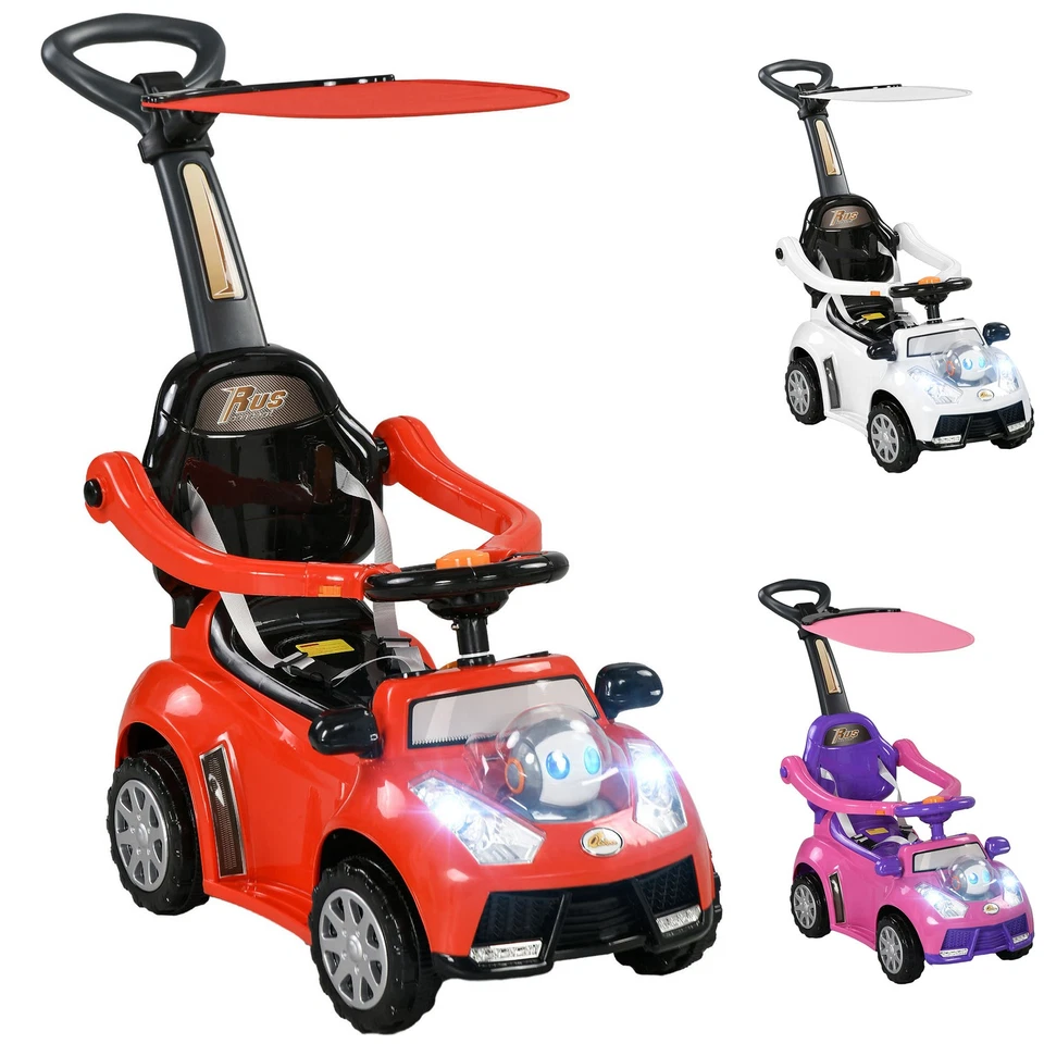 Qaba 3 in 1 Push Car Sliding Car with Removable Handle, Music, Horn,