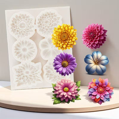 Floral Silikonform - Chrysantheme & Dahlie Blumendesign mit geschichteten Blütenblättern