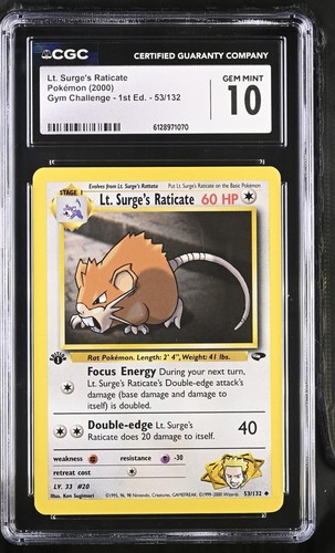 Lt. Surge's Raticate (1st Edition) graded CGC 10 for sale on eBay