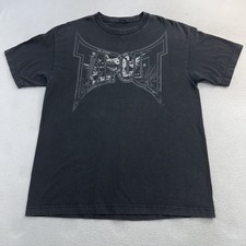 Vtg TAPOUT Faded Distress Skull AOP Shirt S Biker Emo Fire Grunge Skate Y2K Jnco