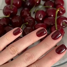 Cherry Red Press-On Nails - 24Pcs Short Square False Nails with Glue - Coffin R