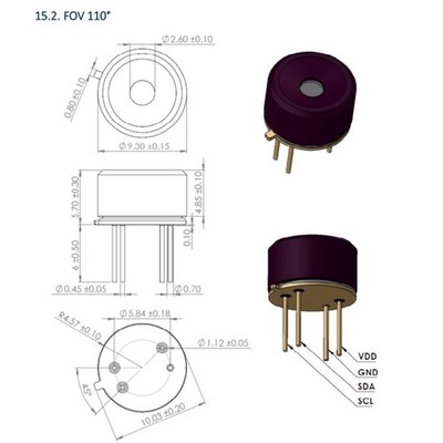 MLX90640 Sensor FOV 55x35 oder 110x75 Betriebstemperatur -40°C bis 85°C ABS Ma