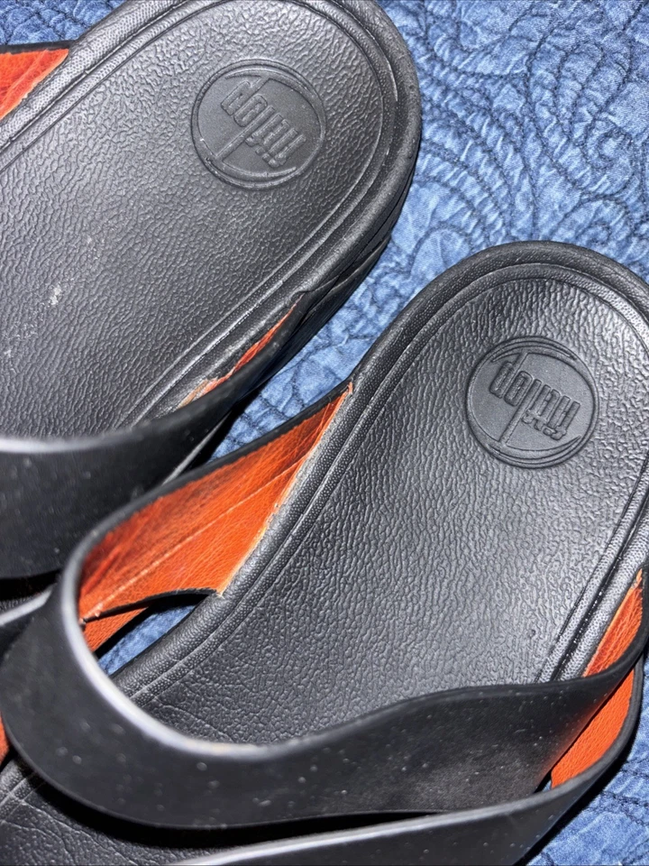 Chanclas Fitflop Hombre 11 EU 43 Sling Tanga Sandalia Cuero Negro Punta Roja Foto 3 de 4