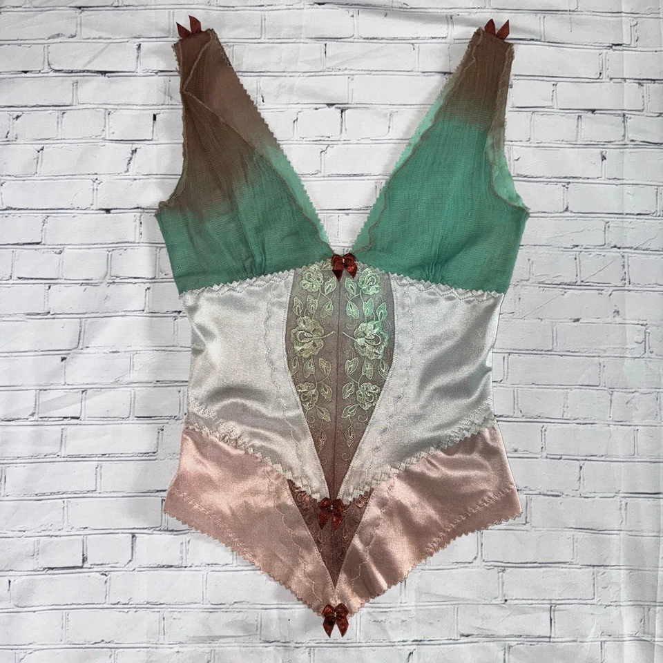 Y2K vtg CIGANA Regency Girdle CORSET Top OOAK Upcycled PAULA ABDUL Tie-Dyed S XS - Image 2 of 4