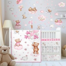 5 Pcs Crib Bedding Set for Toddlers Include Cloud Balloon Bear Theme Crib She...