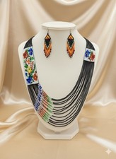 Handmade Seed Bead Necklace  Earrings Set   Boho American Style Beaded Jewelry