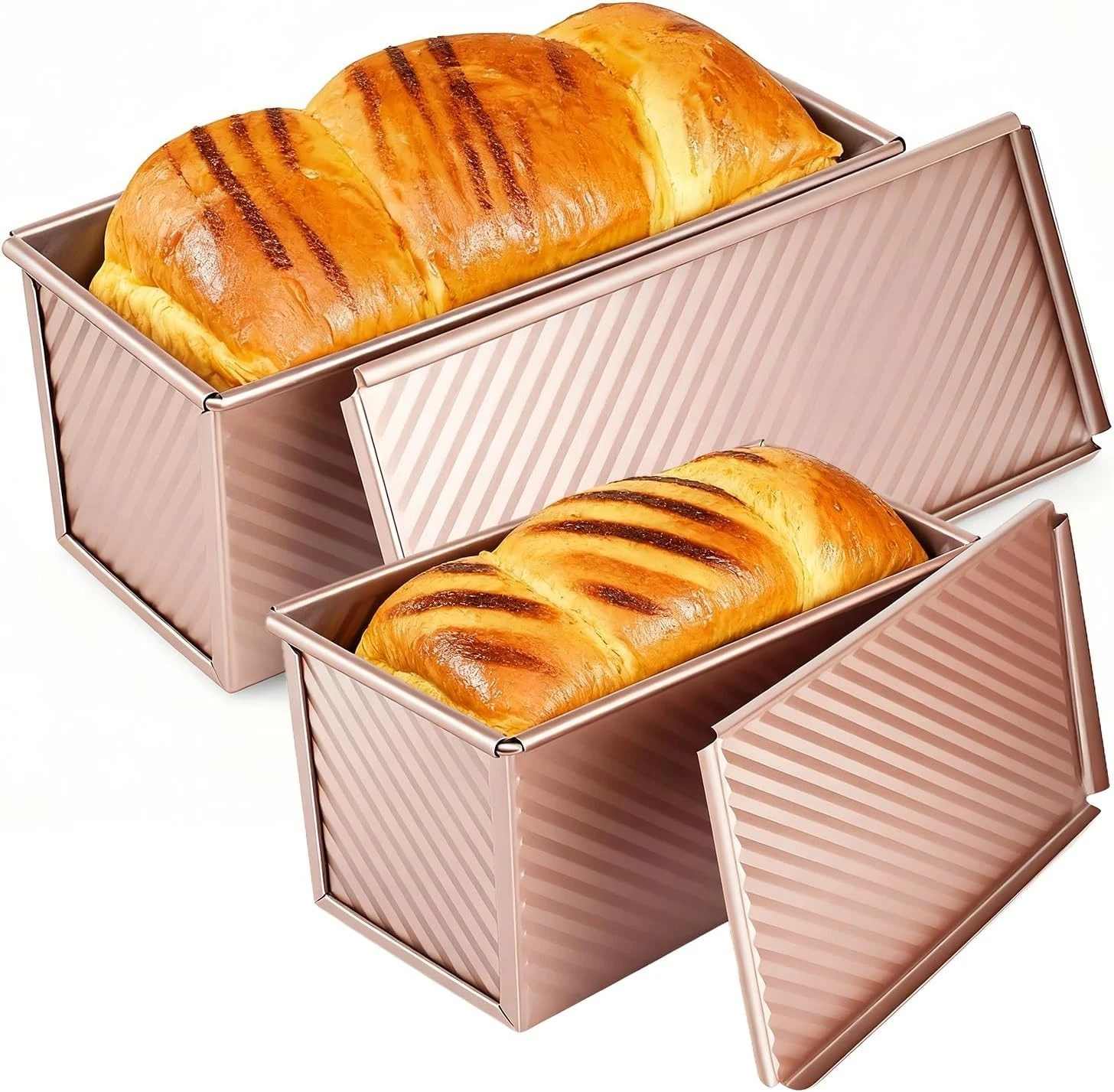 2 PCS Pullman Loaf Pan W/ Lid 2.2 LB/1 LB Sandwich Bread Loaf Pan Non-Stick