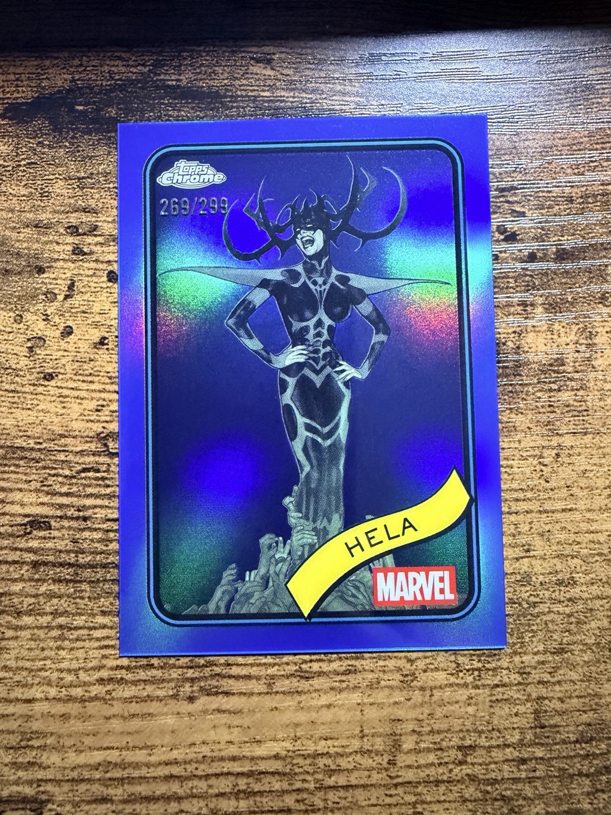 2025 Topps Chrome Marvel Blue Refractor /299 #79 Hela