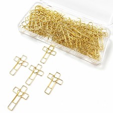 50PCS Gold Cross Paper Clips with Heart Design for Journaling Bookmarks
