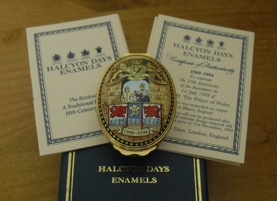 Boxed Halcyon Days Prince of Wales Investiture 25th Anniversary Enamel Box