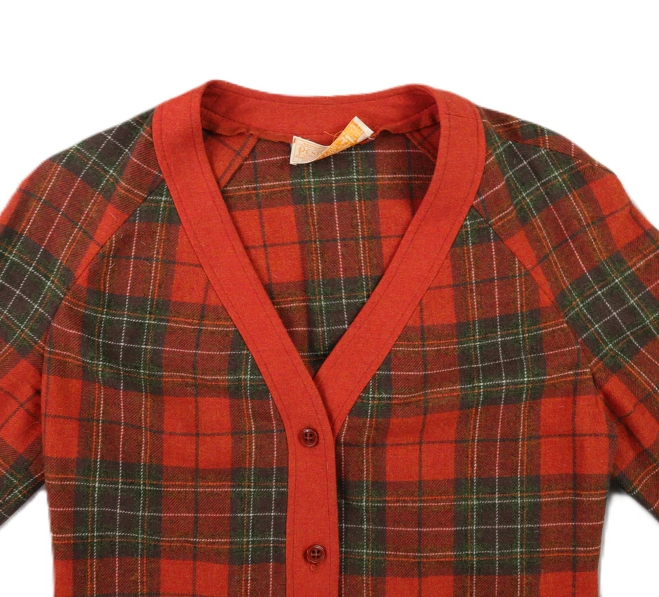 Cárdigan suéter vintage Pendleton EE. UU. para mujer mediano rojo a cuadros con botones Foto 4 de 4