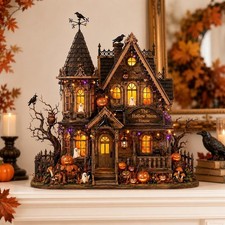 Personalized Halloween Haunted House Wooden Block, Gothic Spooky House Decor