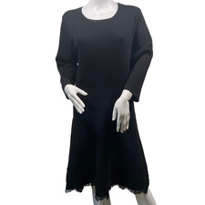 Nanette Lepore Dress Womens XL Very Black Luciana Knit Long Sleeve Lace Hem
