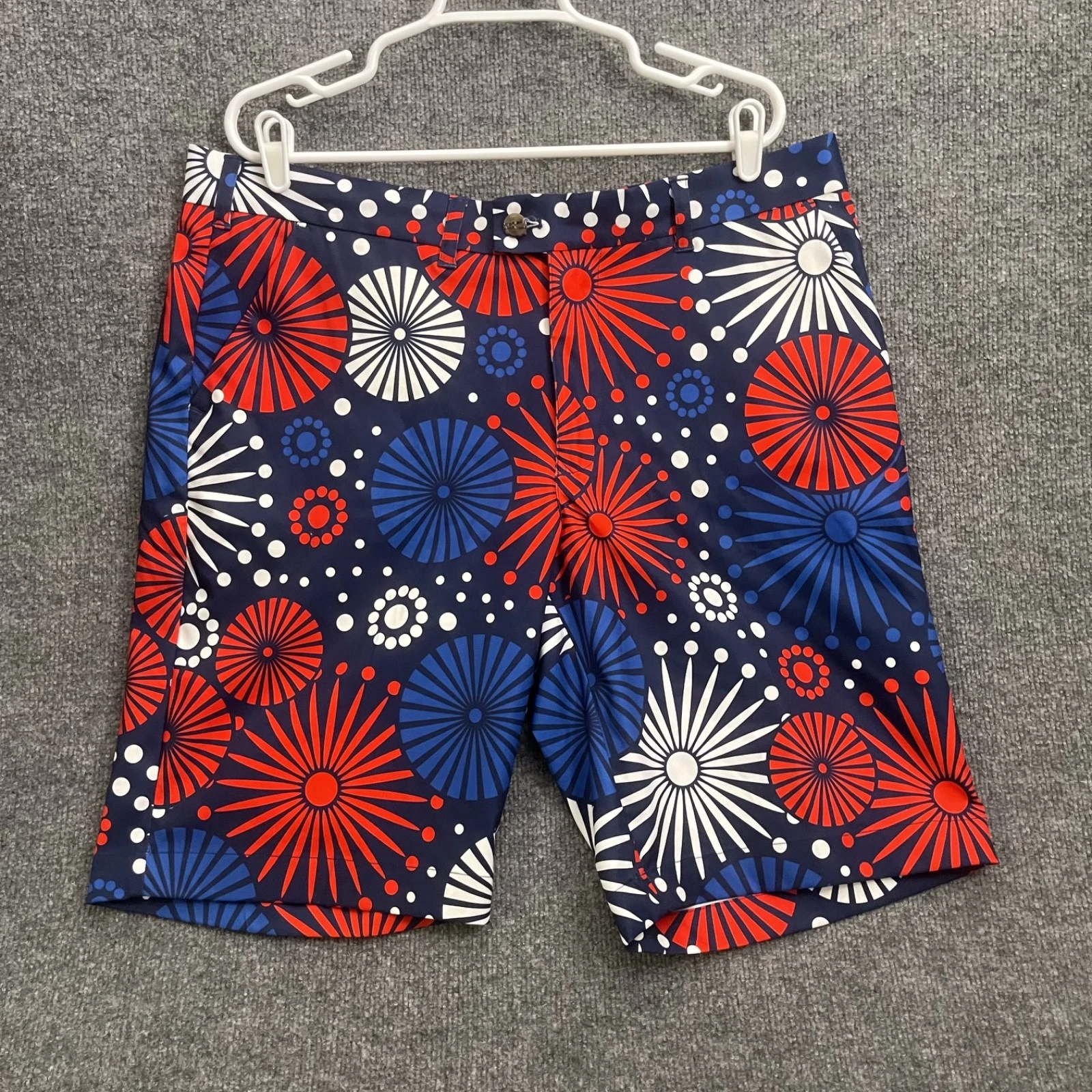 Loudmouth Golf Shorts Mens 38 Patriotic Fireworks Print Performance Stretch USA