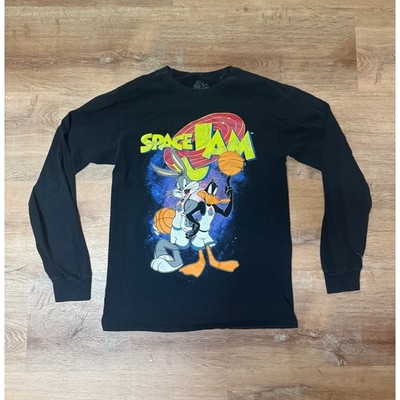 Space Jam Long Sleeve Bugs Bunny Daffy Duck Black T-Shirt Men's Size S