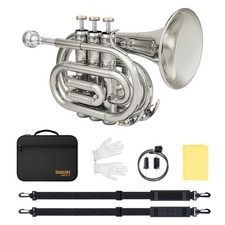 SONICAKE Bb Pocket Trumpet for Beginners - Nickel Plated Brass Trumpet Full Kit