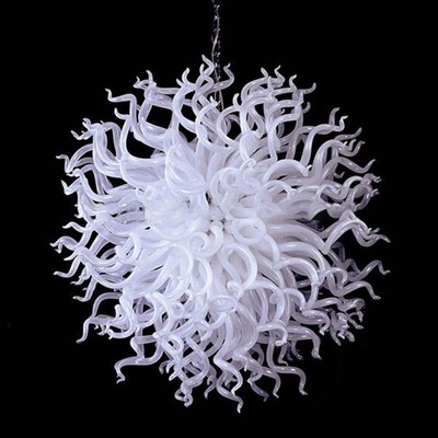 Handmade Blown Glass Chandelier Globe White Color Light Fixture D36''