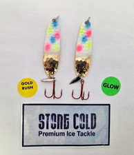 2 Hot Glow Wonder Bread  Gold Flutter Ice Spoons  Walleye 1/4 oz Stone Cold USA