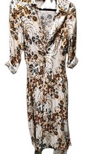 Boho Dress Flair Midi Button Front Rayon Blend Floral Print Small Y2k
