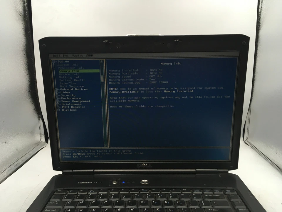 DELL VOSTRO 1500 - BOOTS TO BIOS - INTEL CORE 2 DUO - 1GB RAM - NO OS - READ -BB - Image 2 of 4