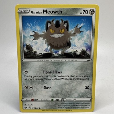  Pokemon - Galarian Meowth - 127/202 - Common - Sword & Shield Base Set - NM 