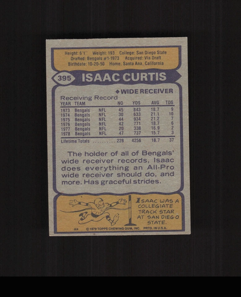 1979 Topps #395 Isaac Curtis Football Card Cincinnati Bengals - Image 2 of 2