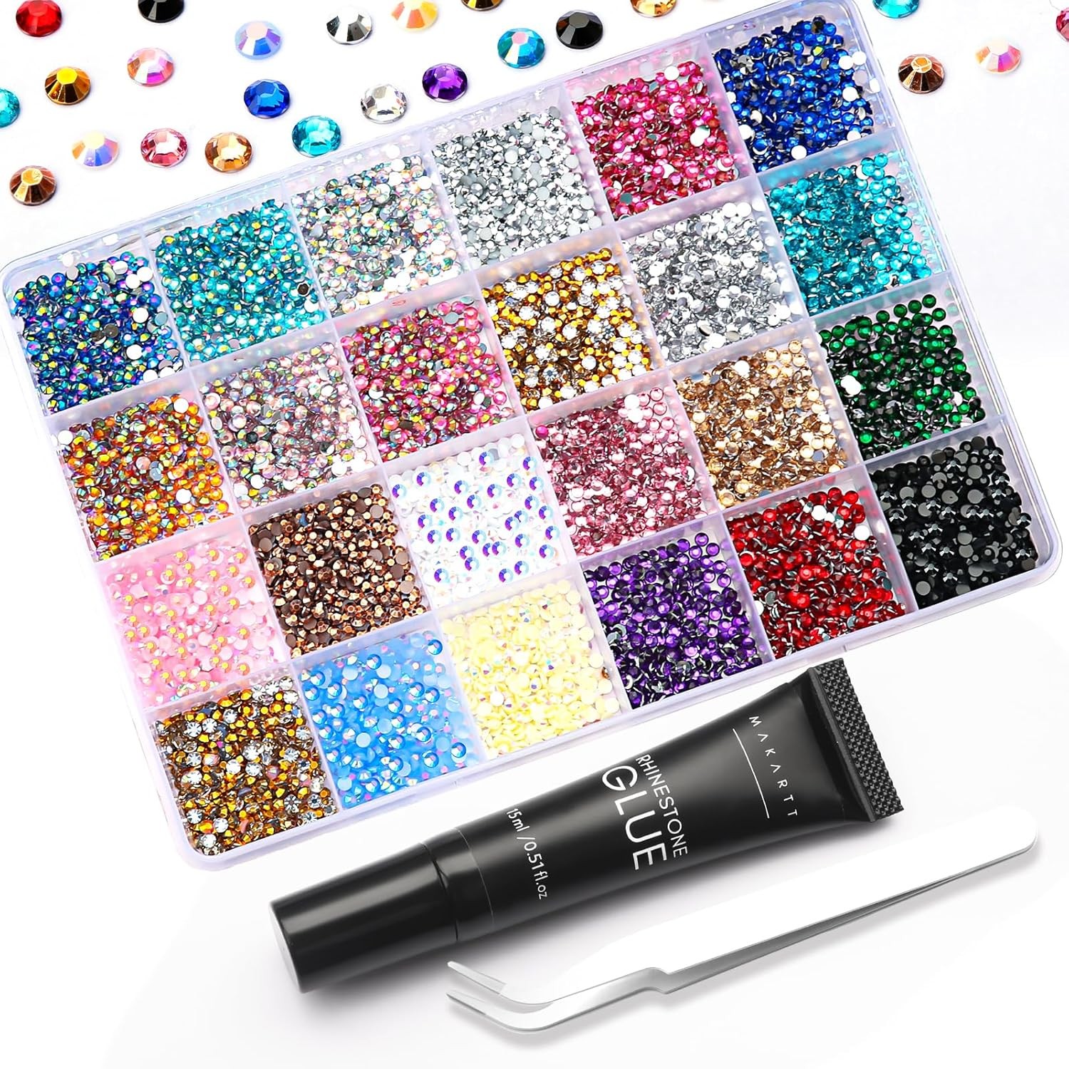 Makartt Nail Rhinestone Glue Kit: 15ml Strong Gems Adhesive Gel with 3360pcs... 
