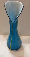 MCM 15.75  Blue Murano Swung Art Glass Vase