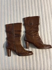 UGG Caroline 5454 Leather Mid Calf High Heel Boots Womens 9 brown Side Zip Cone