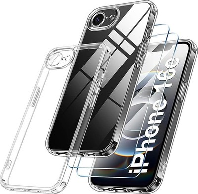 Handy Hülle / 2 x 9H Glas für Apple iPhone 17e 16e Silikon Schutz Case Klar Dünn