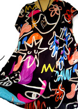NEW COLLECTION ~ ONESIZE PLUS ~ PARACHUTE BLACK DRESS ~ COLOURFUL GRAFFITTI
