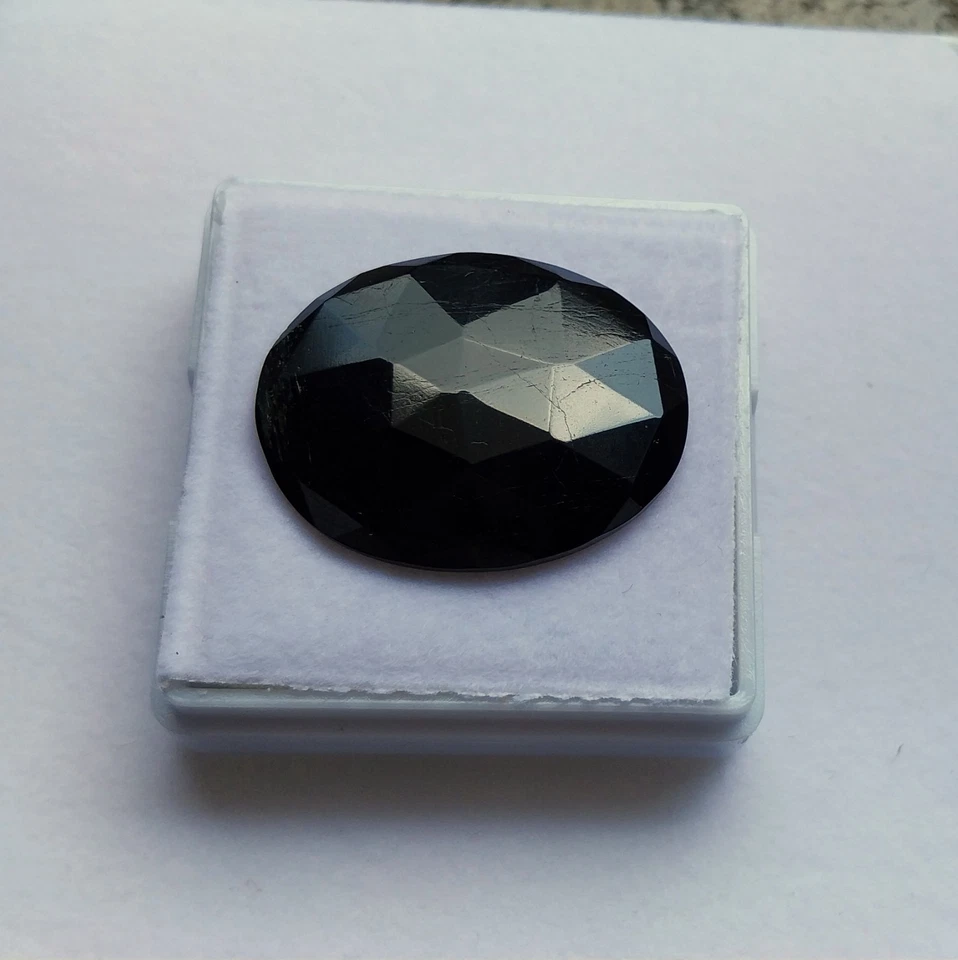 29.9 Carat 29x23x4.7 MM Natural Black Tourmaline Rose Cut Oval Shape Gemstone - Image 3 of 4