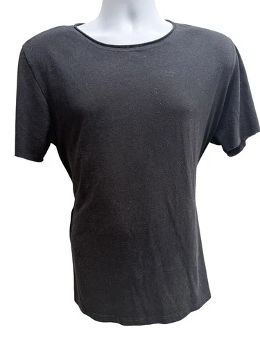 Mika Jaymes Mens XL Grey Textured Knit Short Rayon Crewneck T-Shirt Made in USA