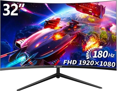 CRUA Gaming Monitor 32 Zoll 180Hz,165Hz 1K,1500R Rahmenloses Curved Monitor, PC