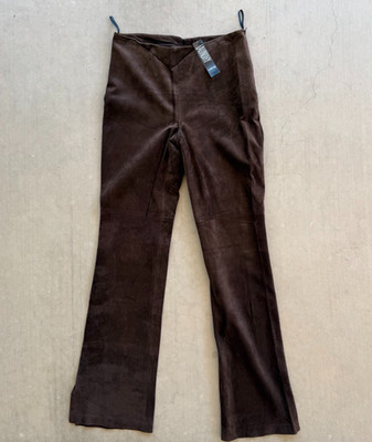 NWT Laundry by Shelli Segal Brown Suede Leather Flare Pants Women s Y2K Boho