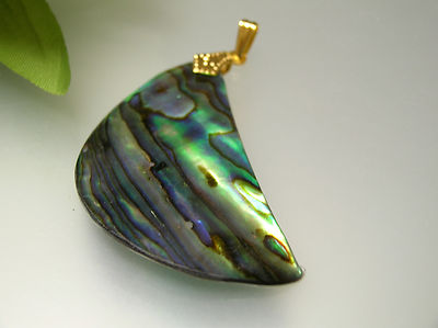 Vintage natural Abalone sea shell half moon shape pendant 0.9 x 1.5 inch 1970+