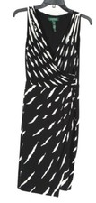 Lauren Ralph Lauren Women’s Dress 2 Black White A Line Wrap Stretch Lined V Neck