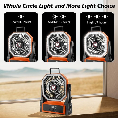Portable Fan Rechargeable 30000mAh Cordless Battery Powered Fan RGB LED Lantern - Picture 4 of 10