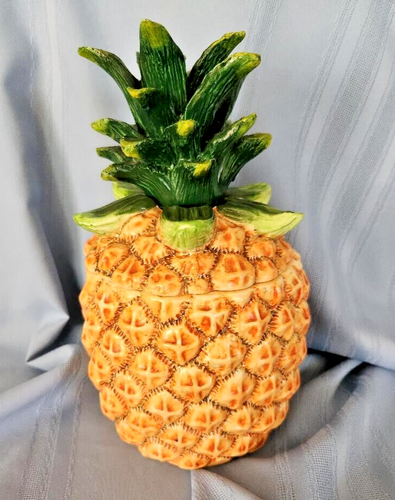 Vintage KMC Large Pineapple Ceramic Cookie Jar 12" Arc Painted Made In China