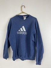 Vintage Adidas Sweatshirt Crewneck Mens Blue Size L Distressed Made In USA 80s