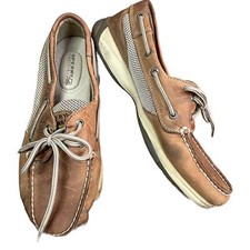 Sperry Size 7.5 Women Boat Shoe Tan brown Leather with side vent cloth